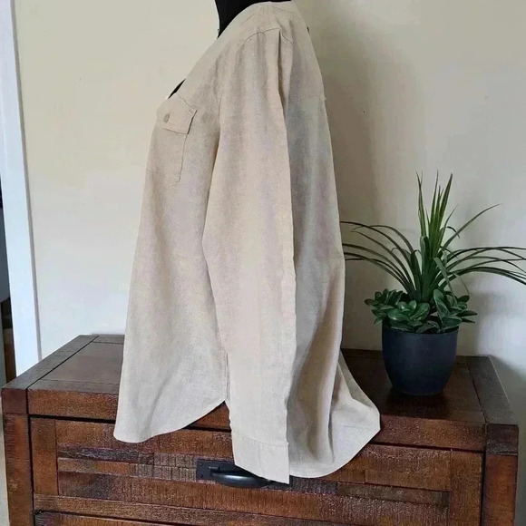 NWT Tahari Long Sleeved Linen Blouse Roll Sleeve Tan Large Popover Style Top - Picture 9 of 16